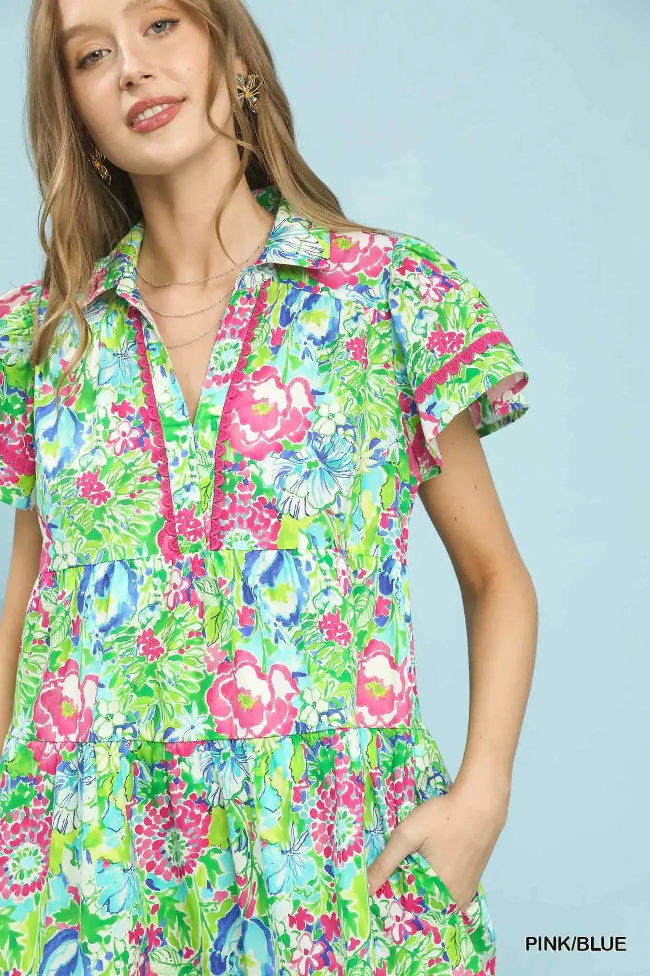 Umgee Bold Mixed Floral Tiered Midi Dress by Trendsi