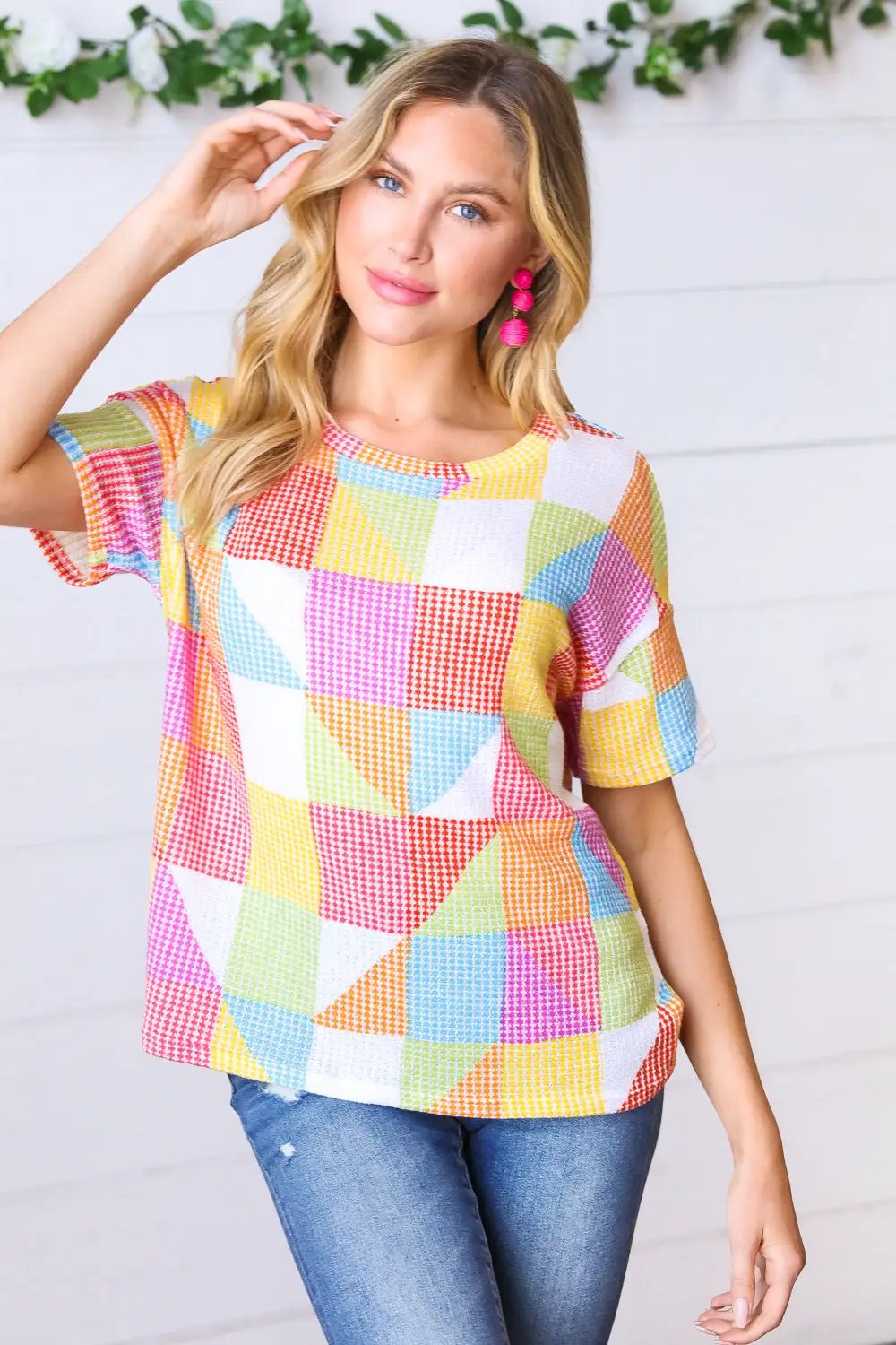 Multicolor Geometric Textured Knit Top by Haptics