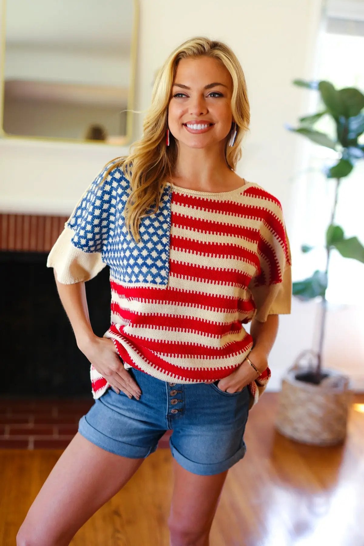American Flag Jacquard Knit Sweater Top by Haptics