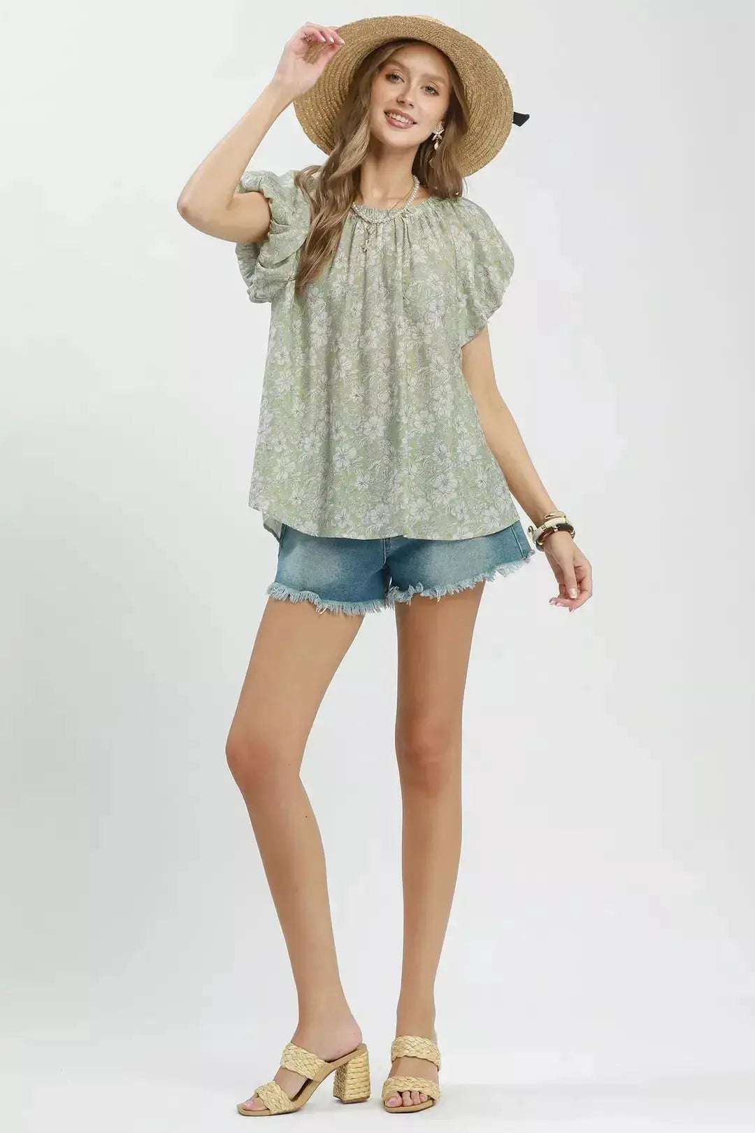 Umgee Floral Puff Sleeve Blouse by Trendsi