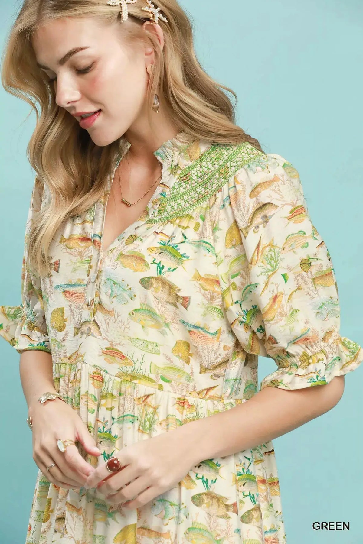 Umgee Print Tiered Midi Dress by Trendsi
