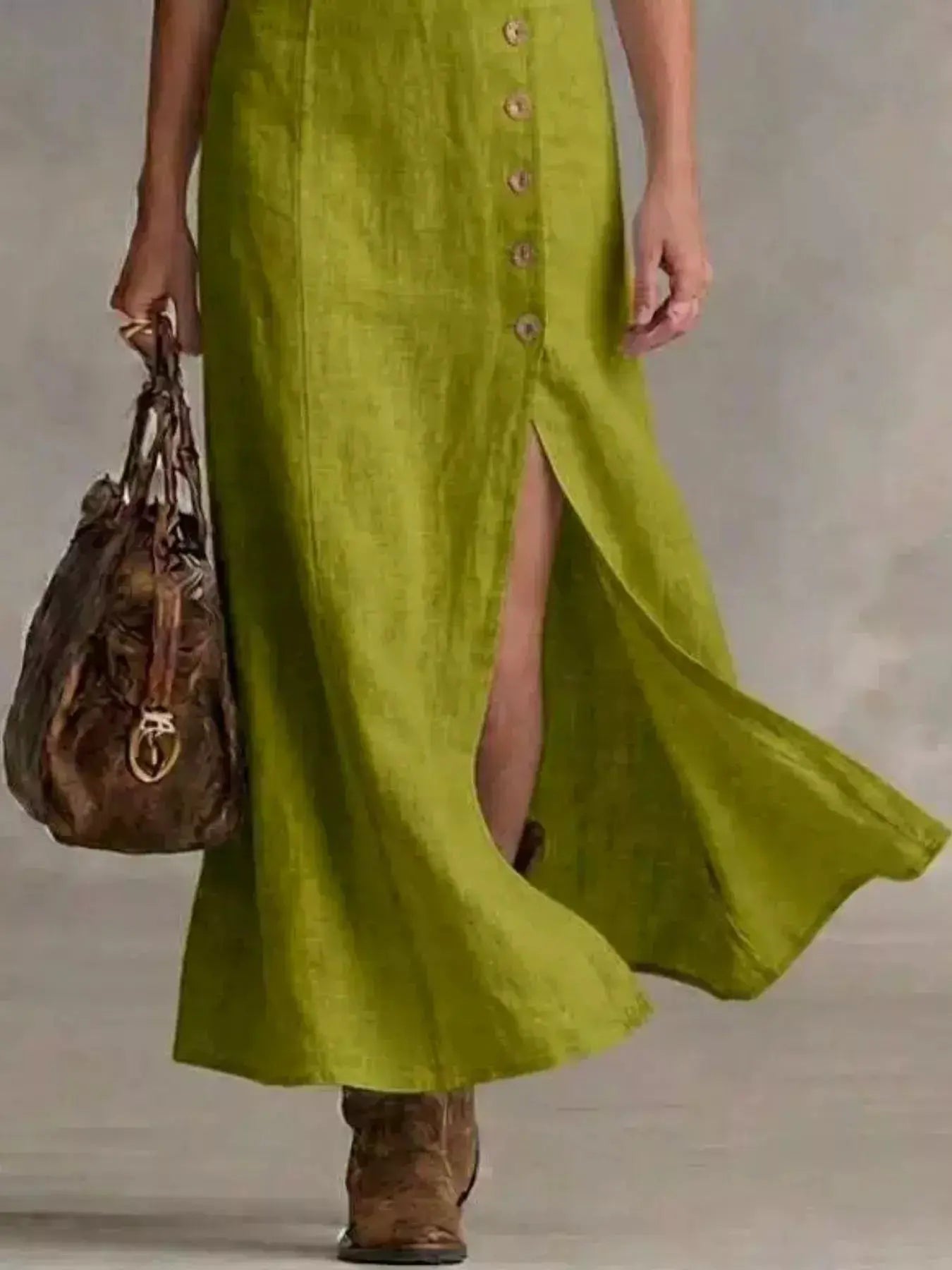 Slit Button-Down Midi Dress by Trendsi