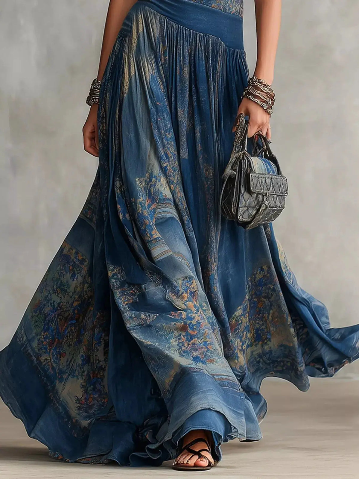 Printed Round Neck Sleeveless Maxi Dress by Trendsi