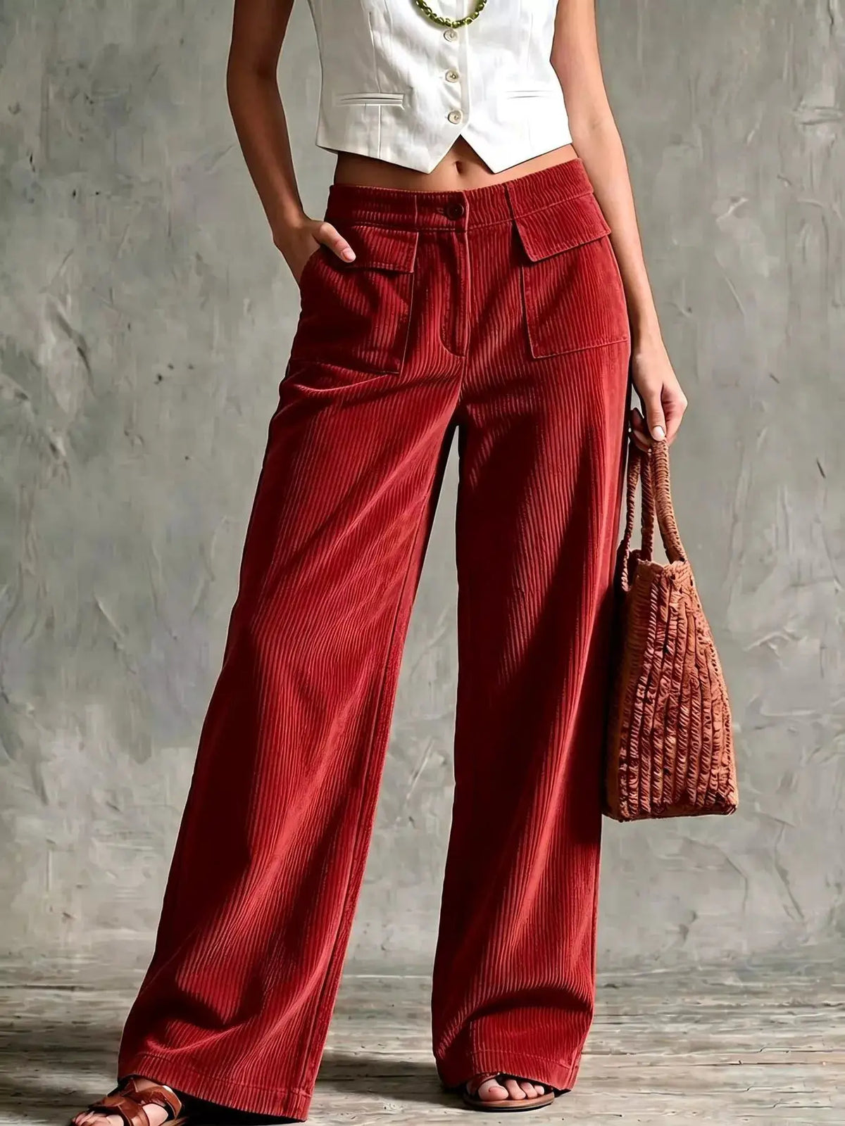 Full Size Wide-Leg Corduroy Pants Plus Size by Trendsi