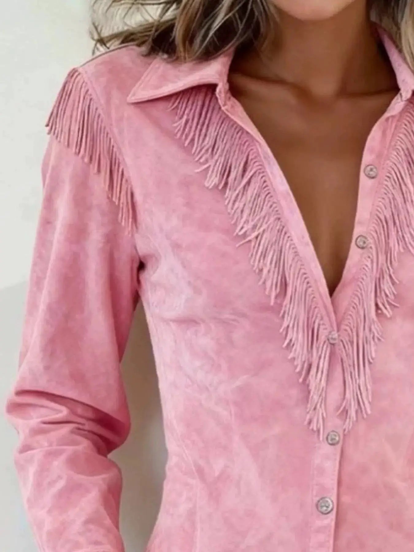 Fringed Button Up Long Sleeve Shirt by Trendsi