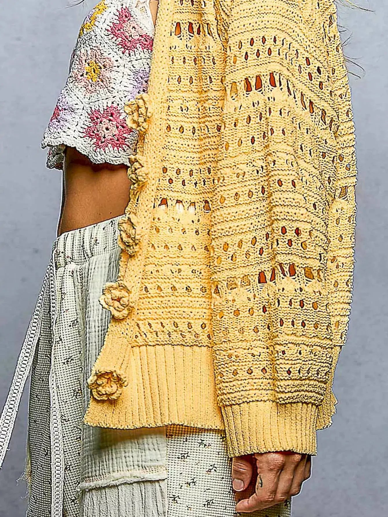 POL Open-Knit Floral Button Cardigan by Trendsi