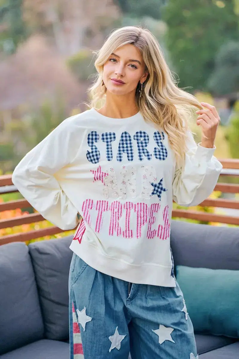 BiBi 4th Of July Stars And Stripes Patches Sweatshirt by Trendsi