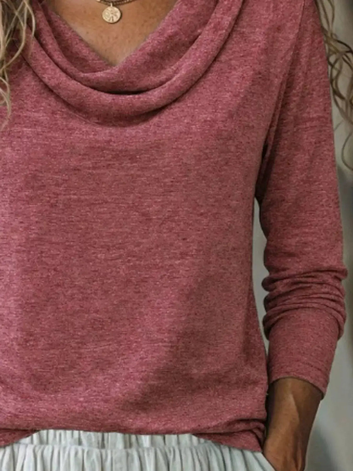 Cowl Neck Long Sleeve T-Shirt by Trendsi