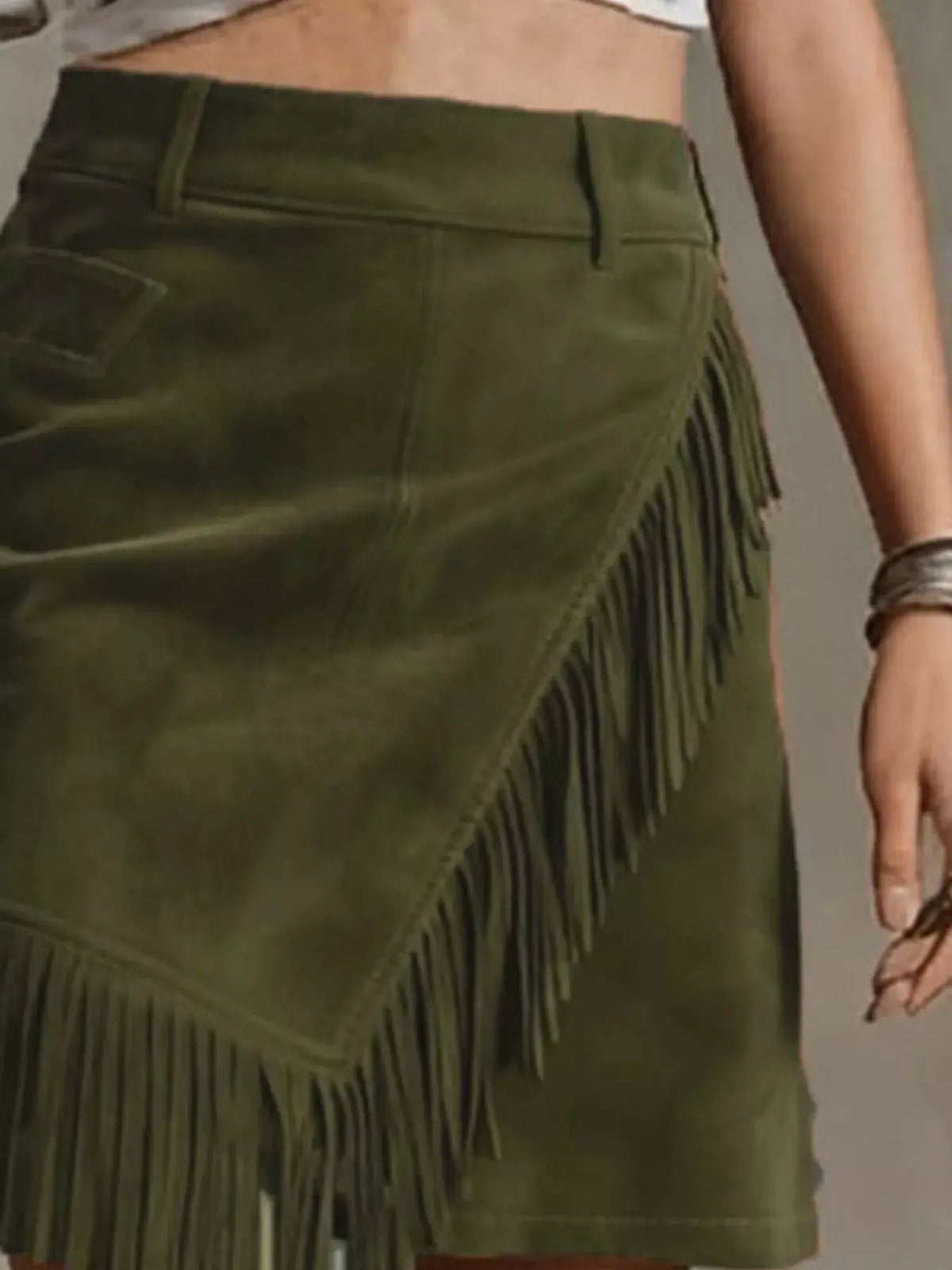 Fringed Wrap Mini Skirt by Trendsi