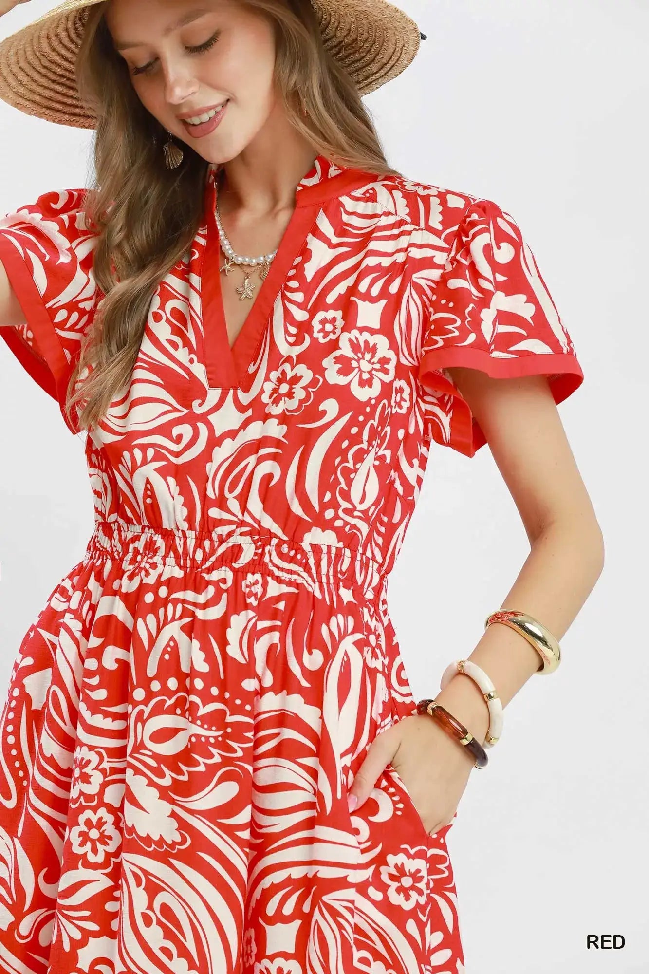 Umgee Paisley Print Midi Dress with Side Pockets by Trendsi