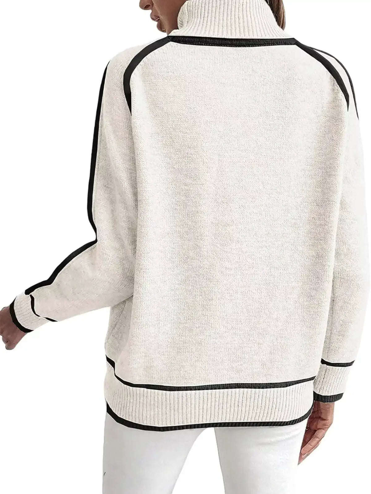 Full Size Contrast Trim Ribbed Hem Turtleneck Sweater Plus Size by Trendsi