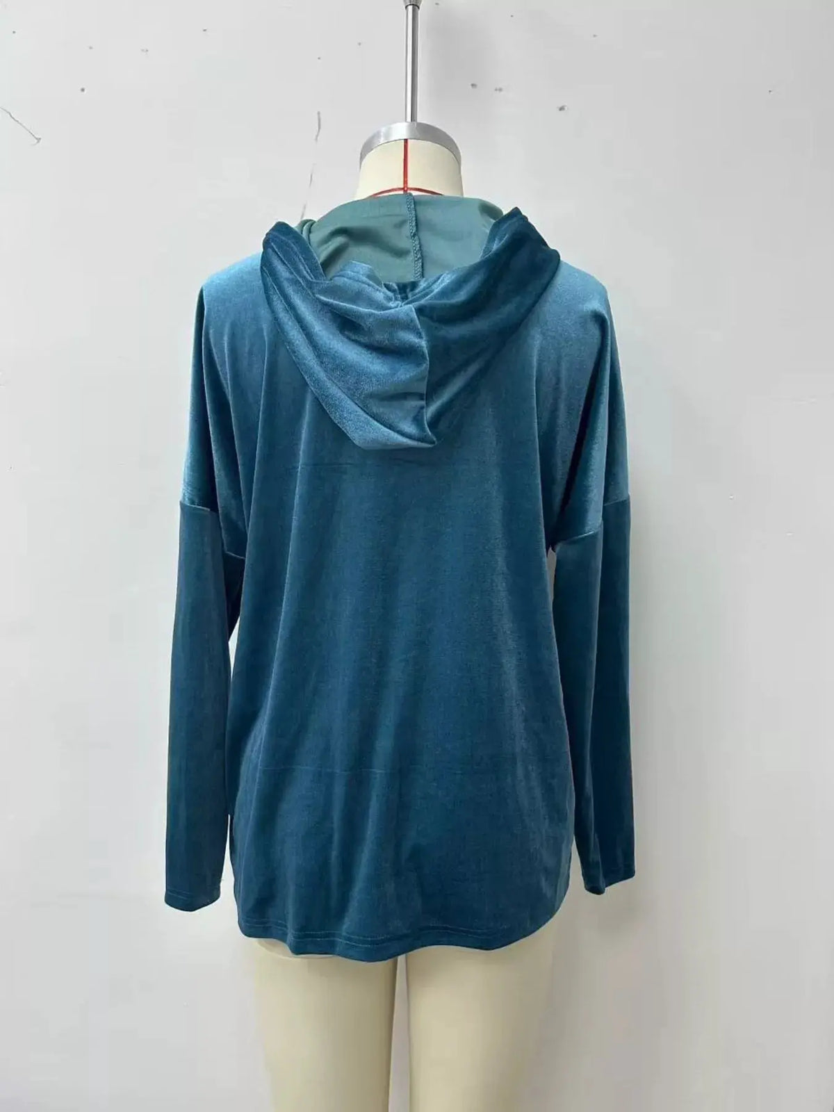 Velvet Front Pockets Hoodie by Trendsi