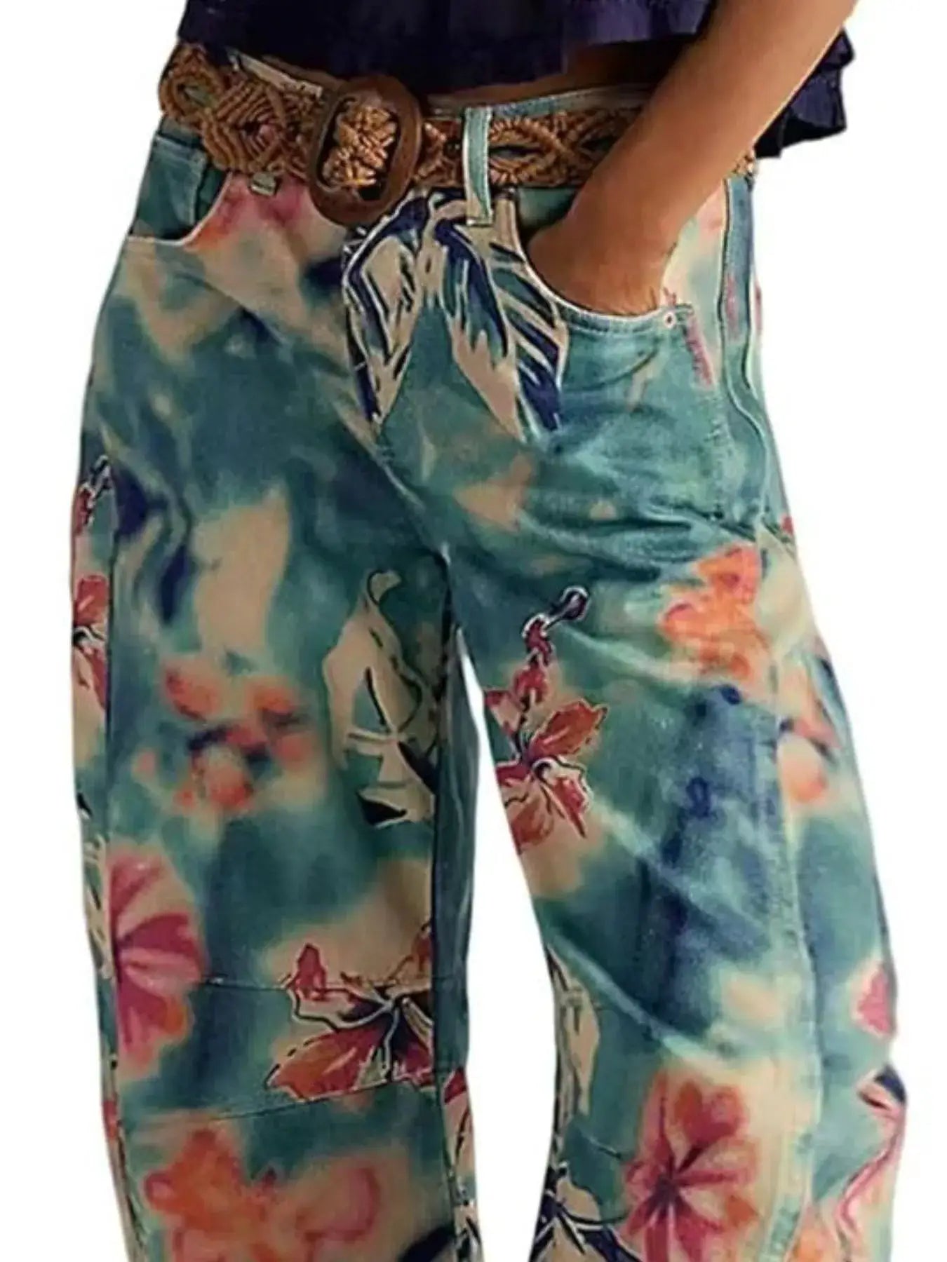 Printed Wide-Leg Jeans by Trendsi