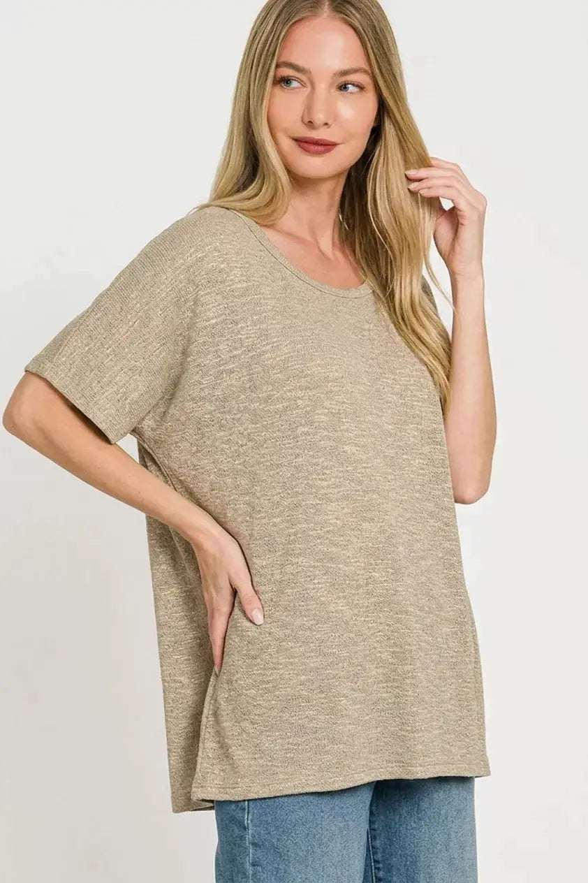 Zenana Oversized Slub Hacci Top by Trendsi