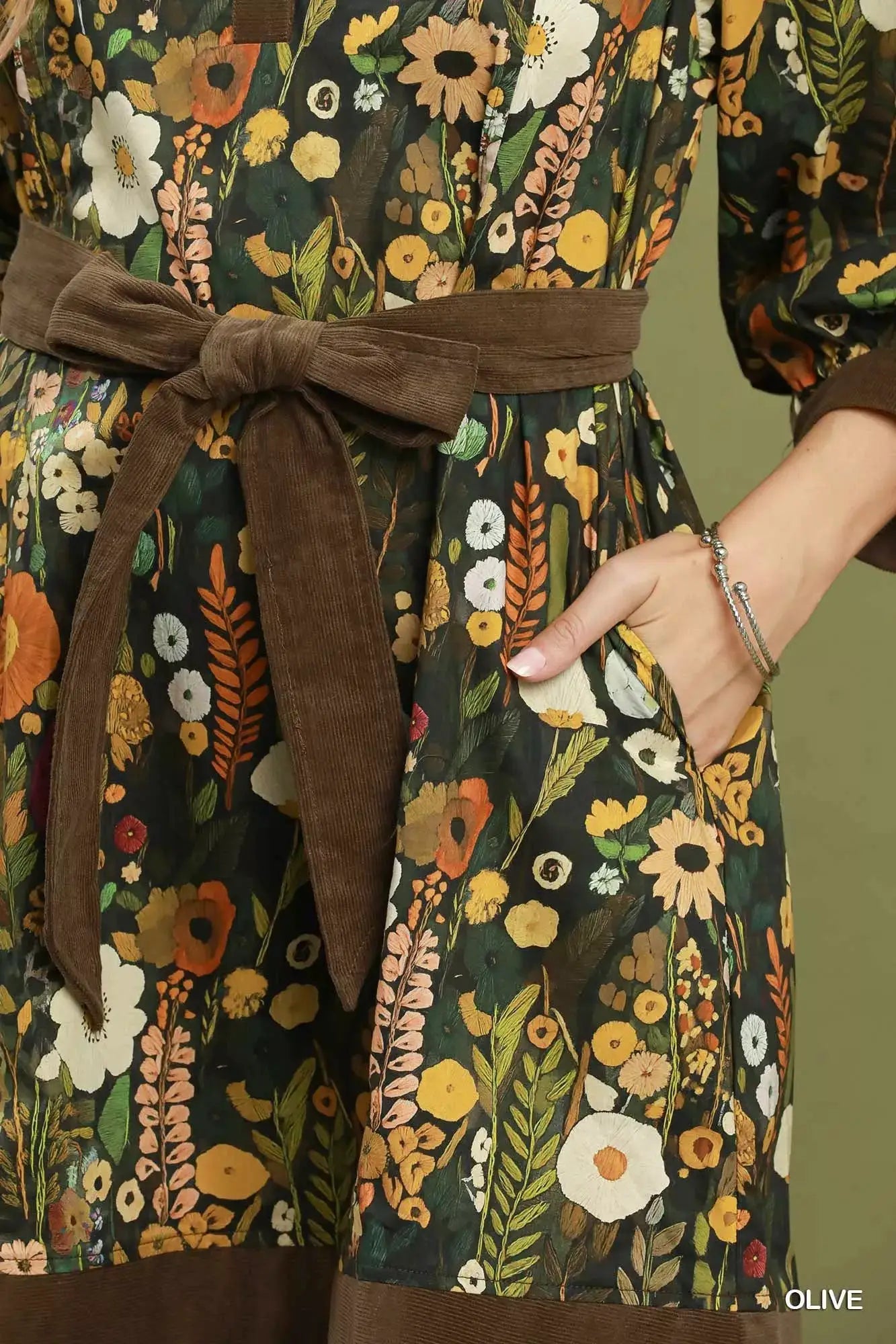 Umgee Floral Print Belted Puff Sleeve Mini Dress by Trendsi
