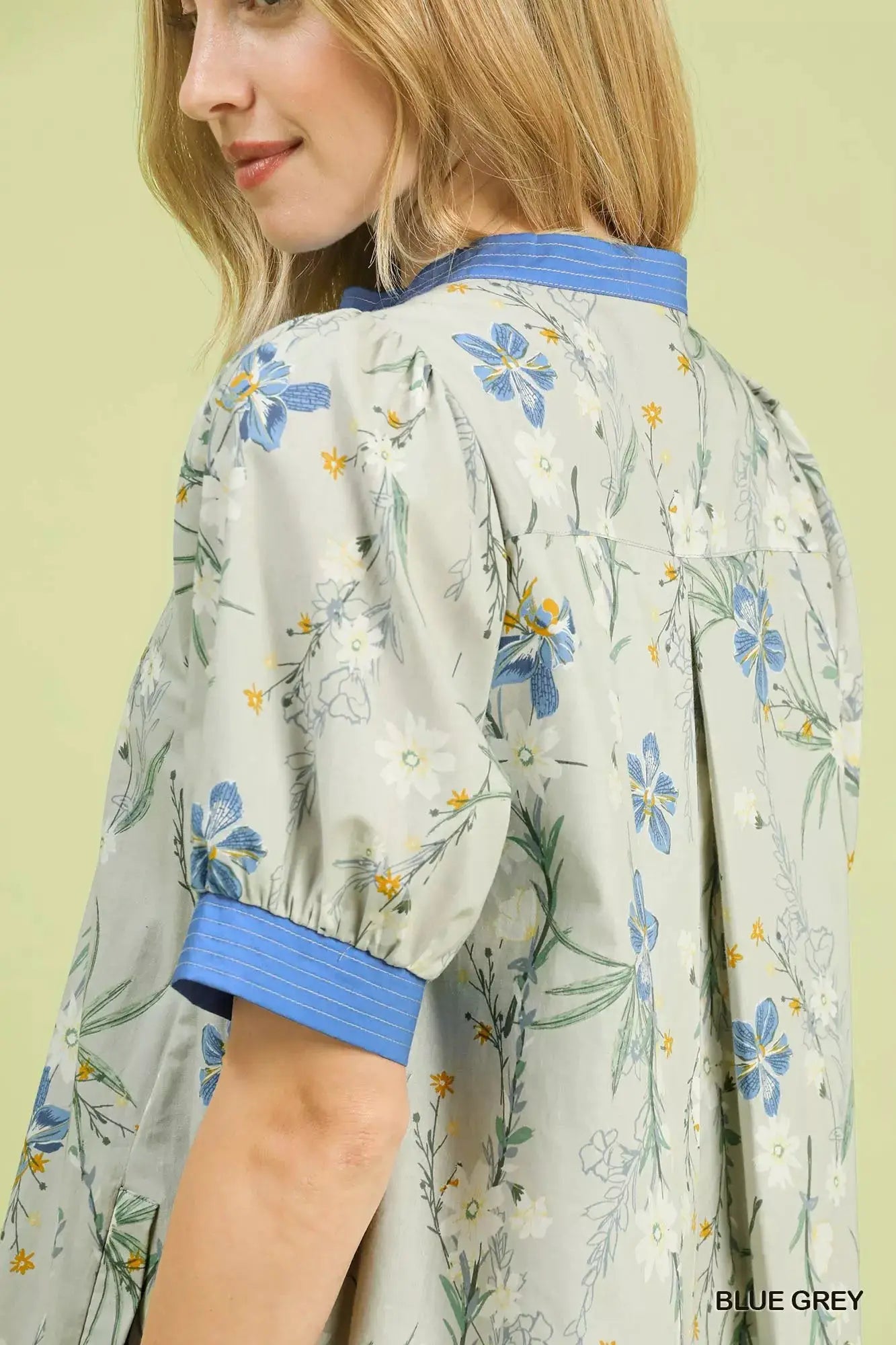 Umgee Floral Puff Sleeve Dress with Contrast Trim by Trendsi