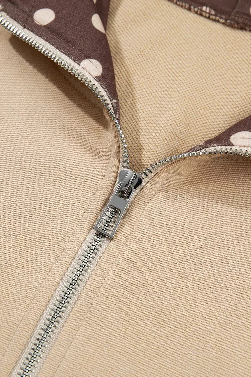 Polka Dot Zip-Up Hoodie by Trendsi