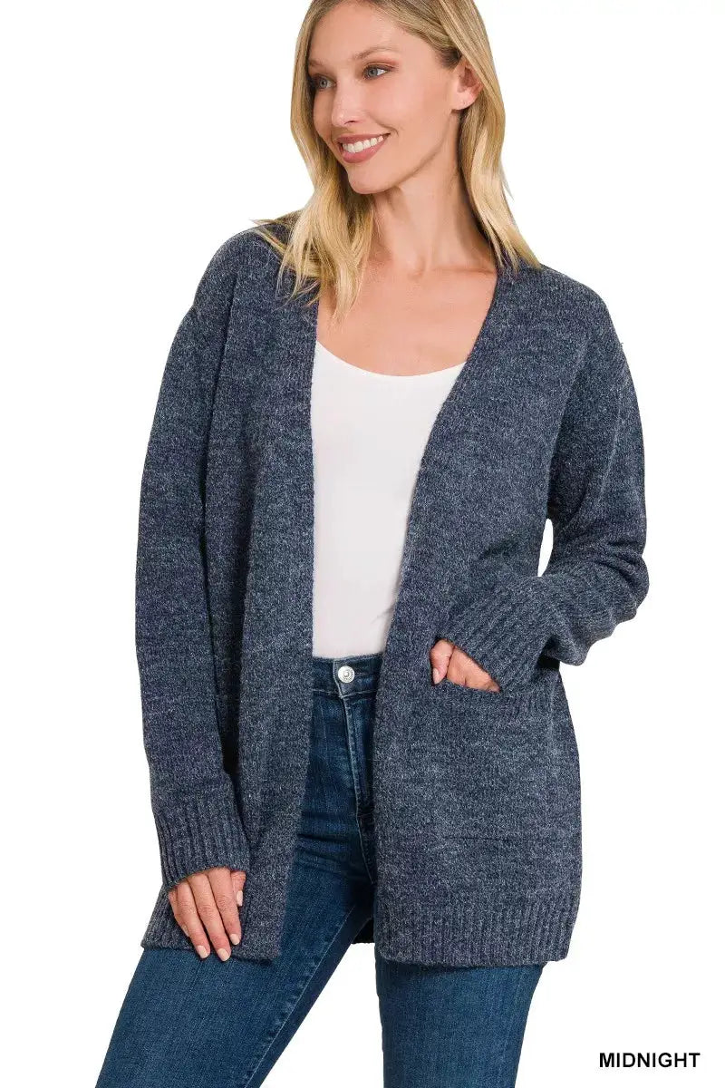 Zenana Open Front Sweater Cardigan by Trendsi