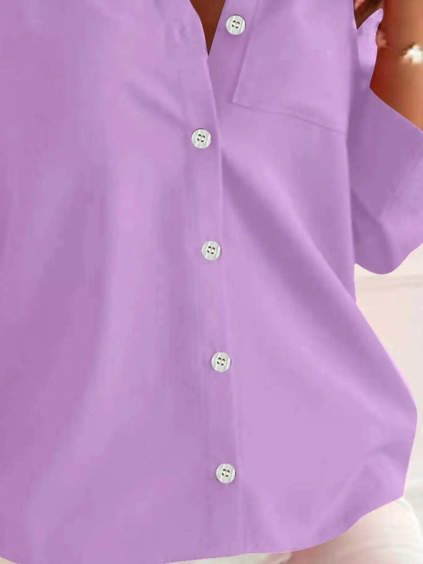 Button-Down Roll-Up Sleeve Shirt by Trendsi
