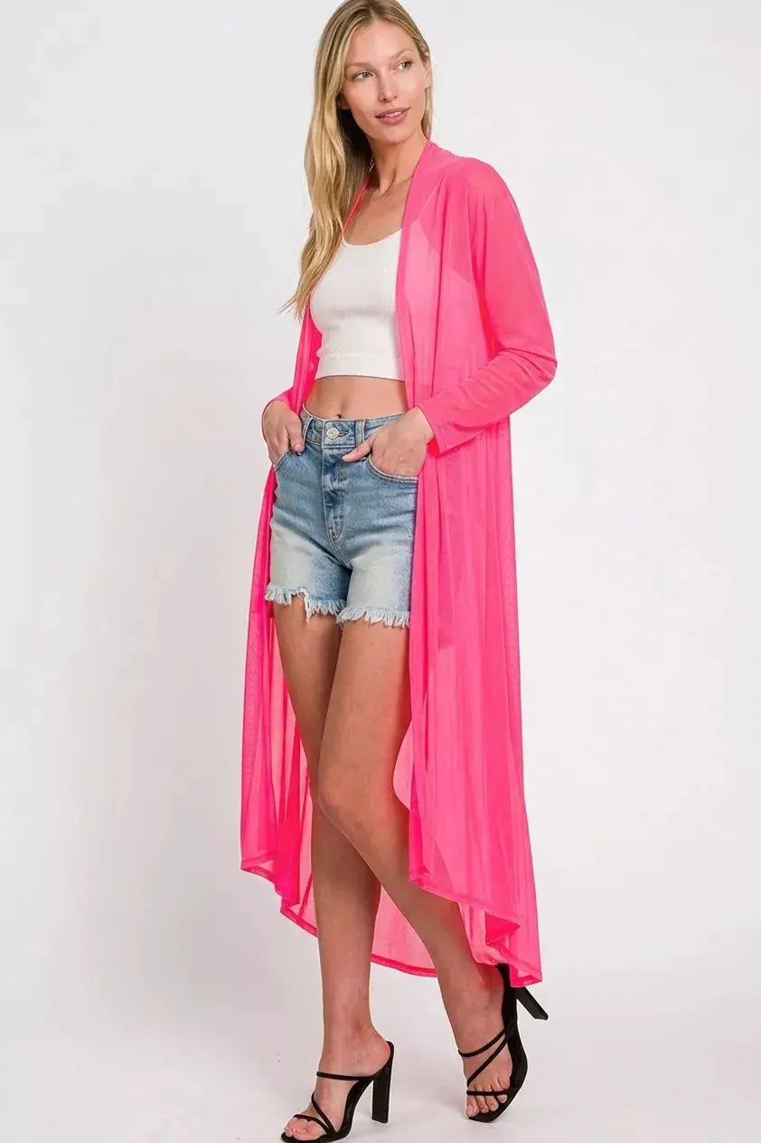 Zenana Mesh Open Front Cardigan by Trendsi