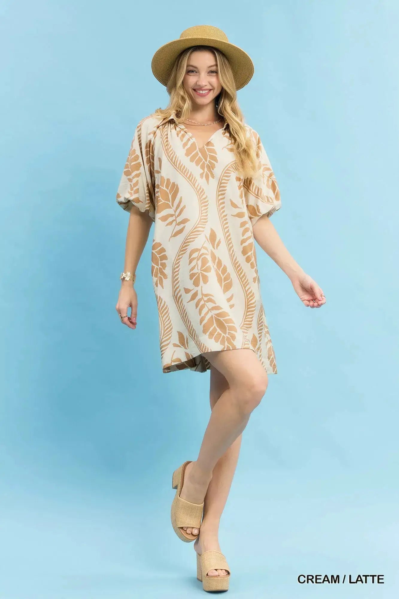 Umgee Leafy Ogee Print Mini Dress by Trendsi