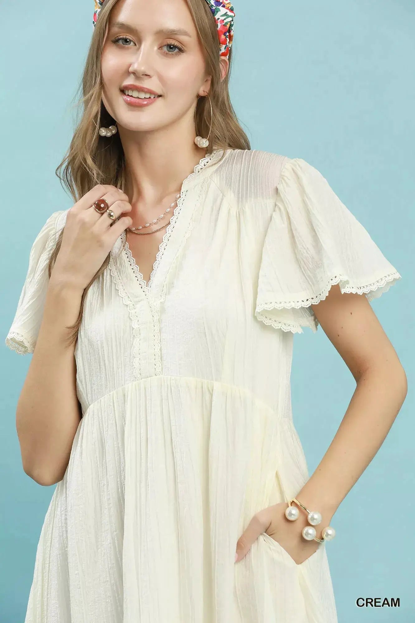 Umgee Textured Tiered Midi Dress with Side Pockets by Trendsi