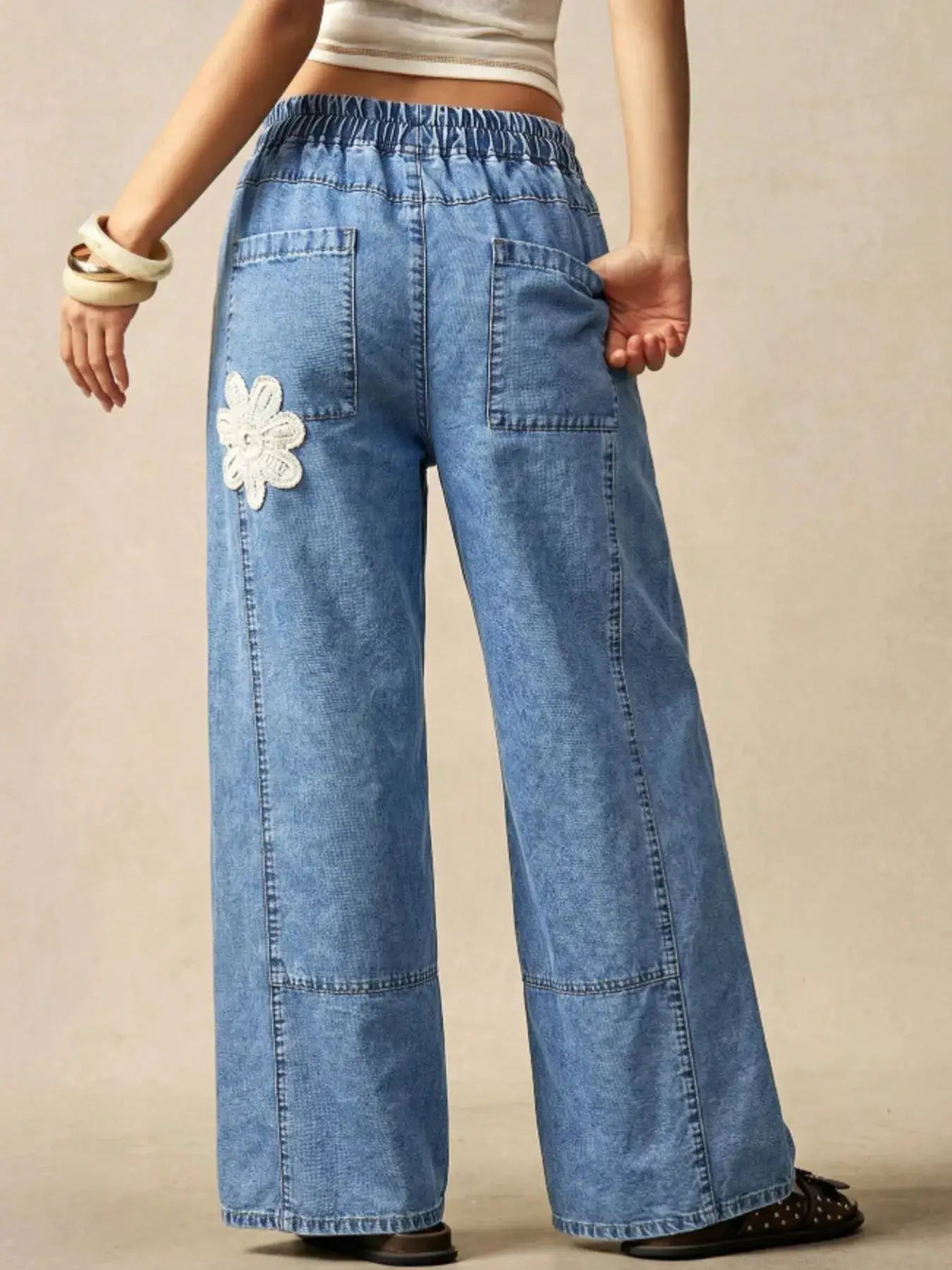 Wide-Leg Drawstring Jeans by Trendsi