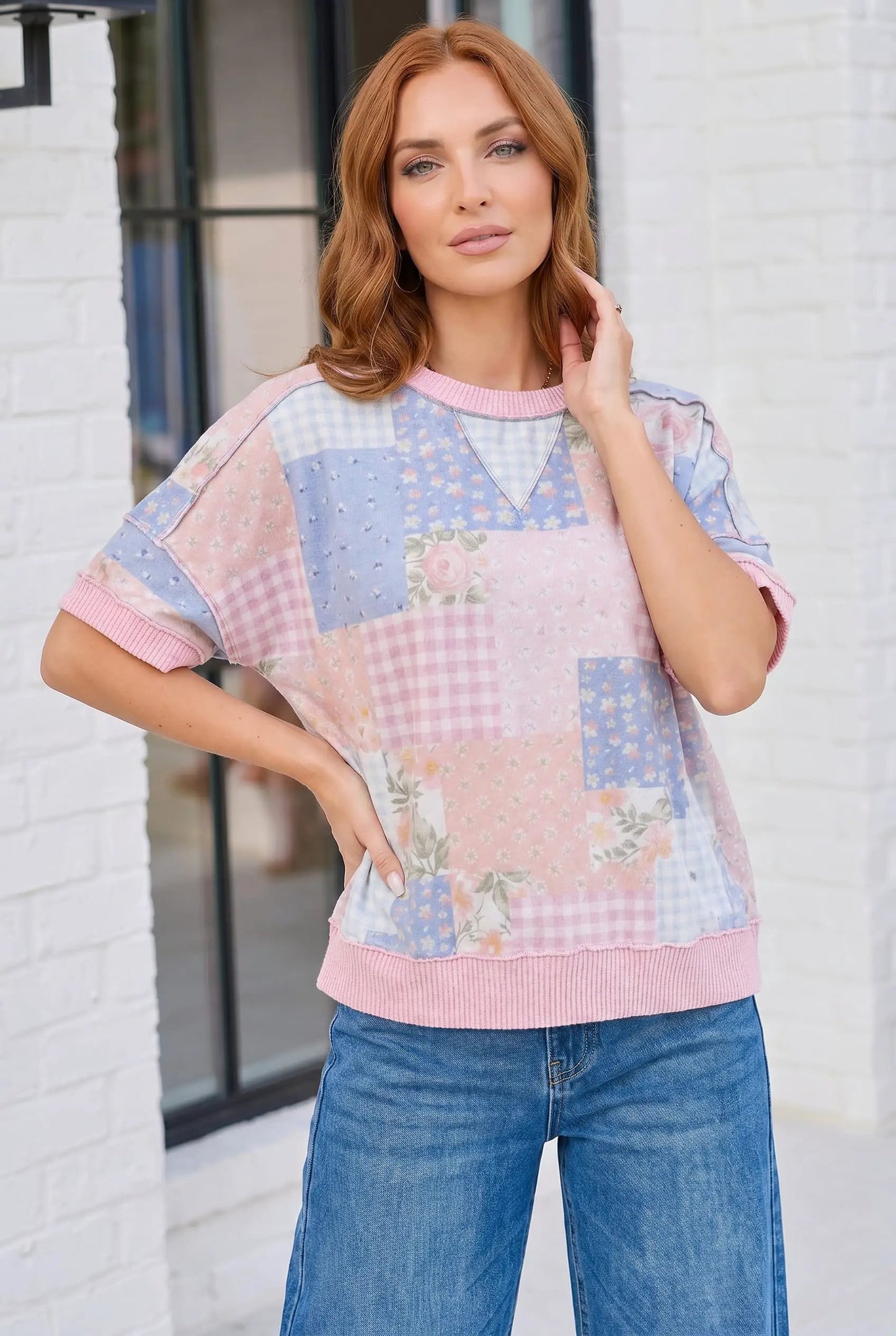 Sweet Patchwork Dreams Short Sleeve Top by Haptics