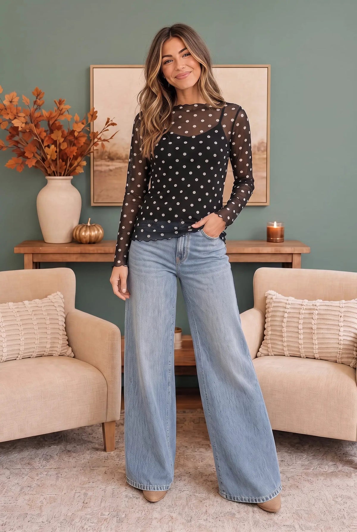 Dot to Dot Mesh Long Sleeve Top by Haptics