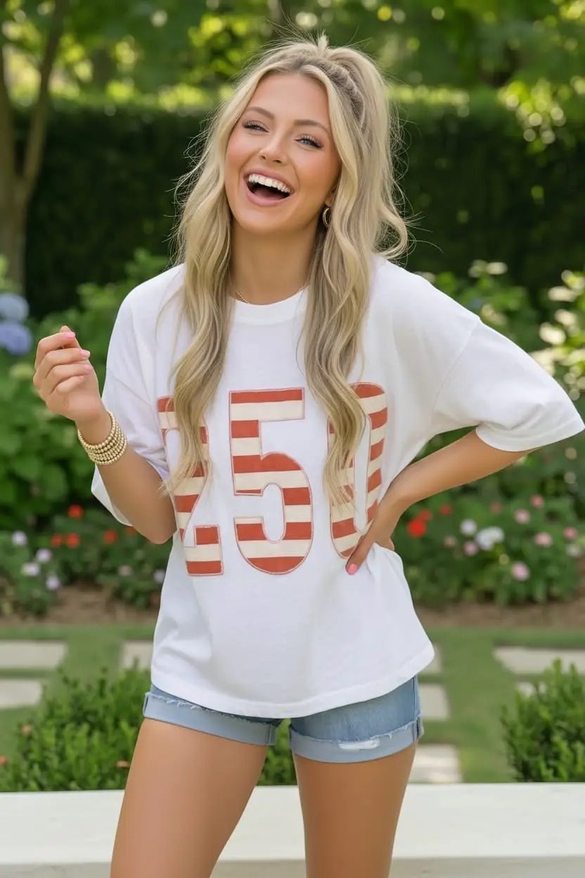 White & Red Stripes '250' Top by Kori America