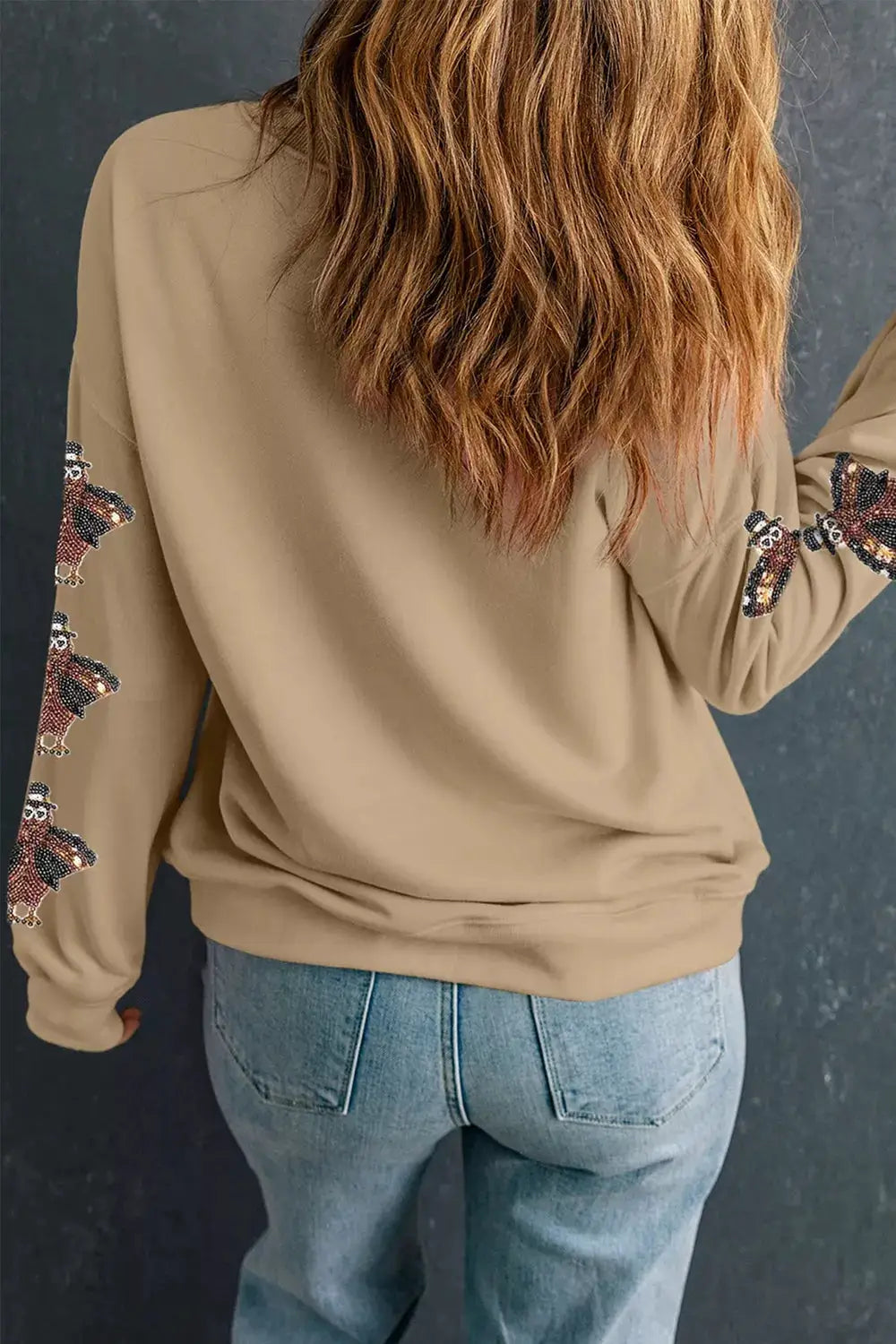 Turkey Season Thankful Sequin Sweatshirt by Trendsi