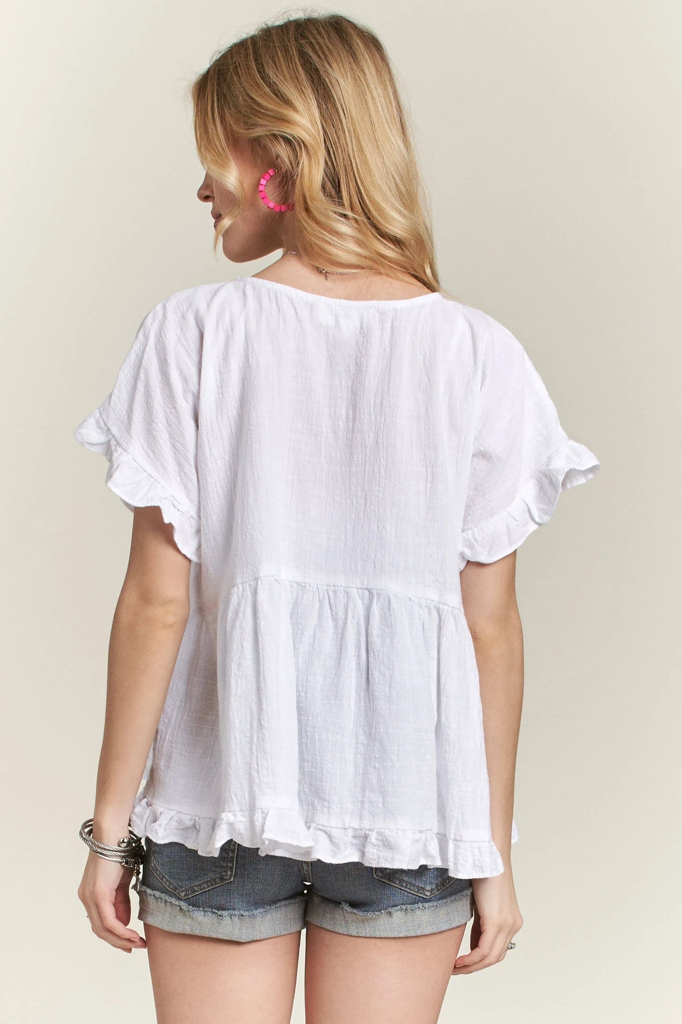 ADORA Button Down Ruffled Babydoll Blouse - Bitsy Gypsy Boutique