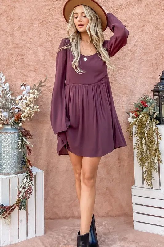 And The Why Back Lace Button Down Detail Bell Sleeve Dress - Bitsy Gypsy Boutique