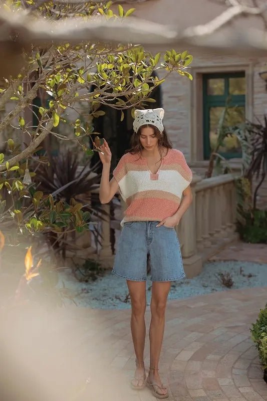 Annie Wear Low Gauge Color Block Textured Sweater Top - Bitsy Gypsy Boutique