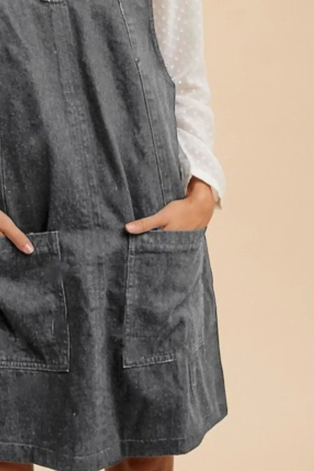 Annie Wear V-Neck Adjustable Strap Denim Overall Dress with Pockets by Trendsi