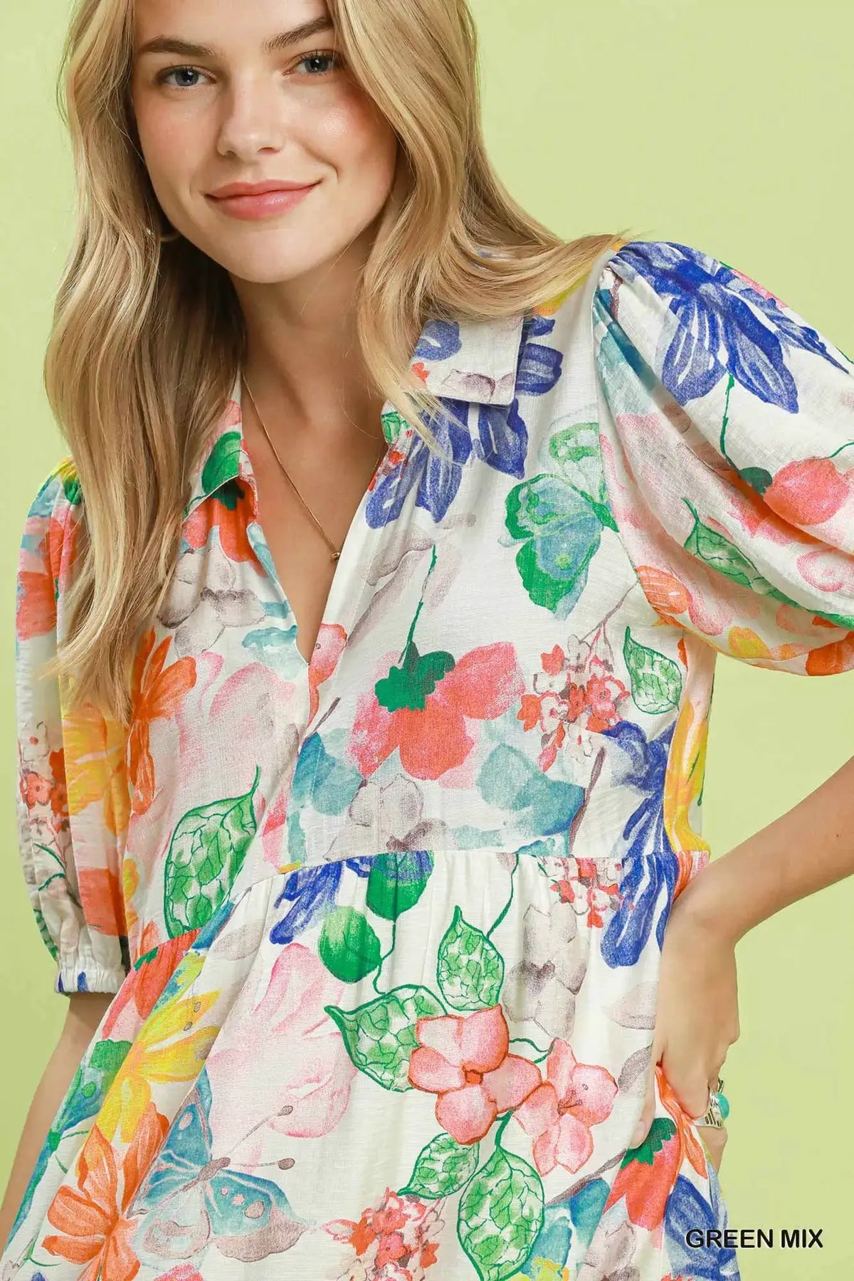 Umgee Watercolor Floral Tiered Midi Dress by Trendsi