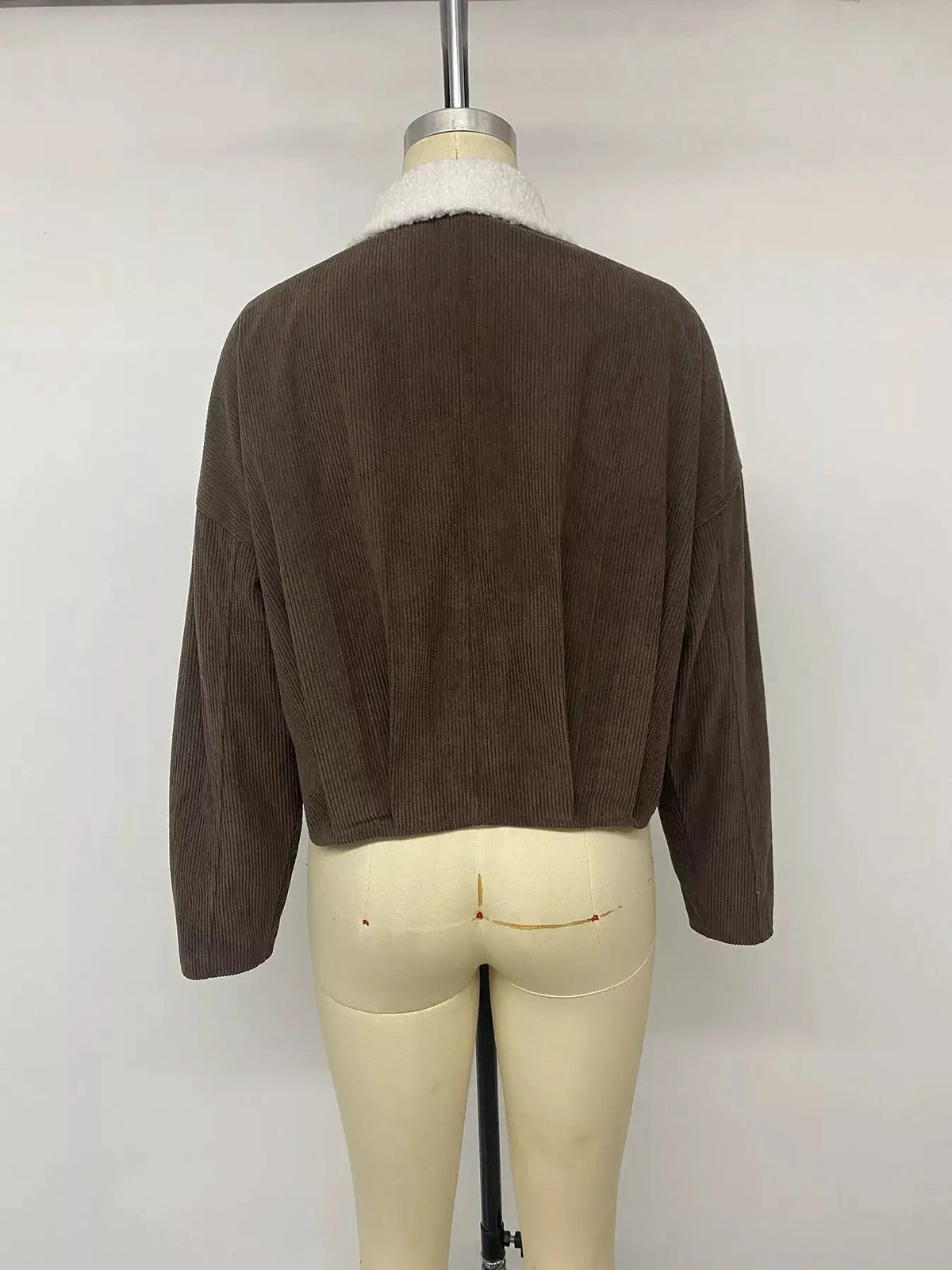 Contrast Sherpa Collar Corduroy Zip Up Jacket by Trendsi