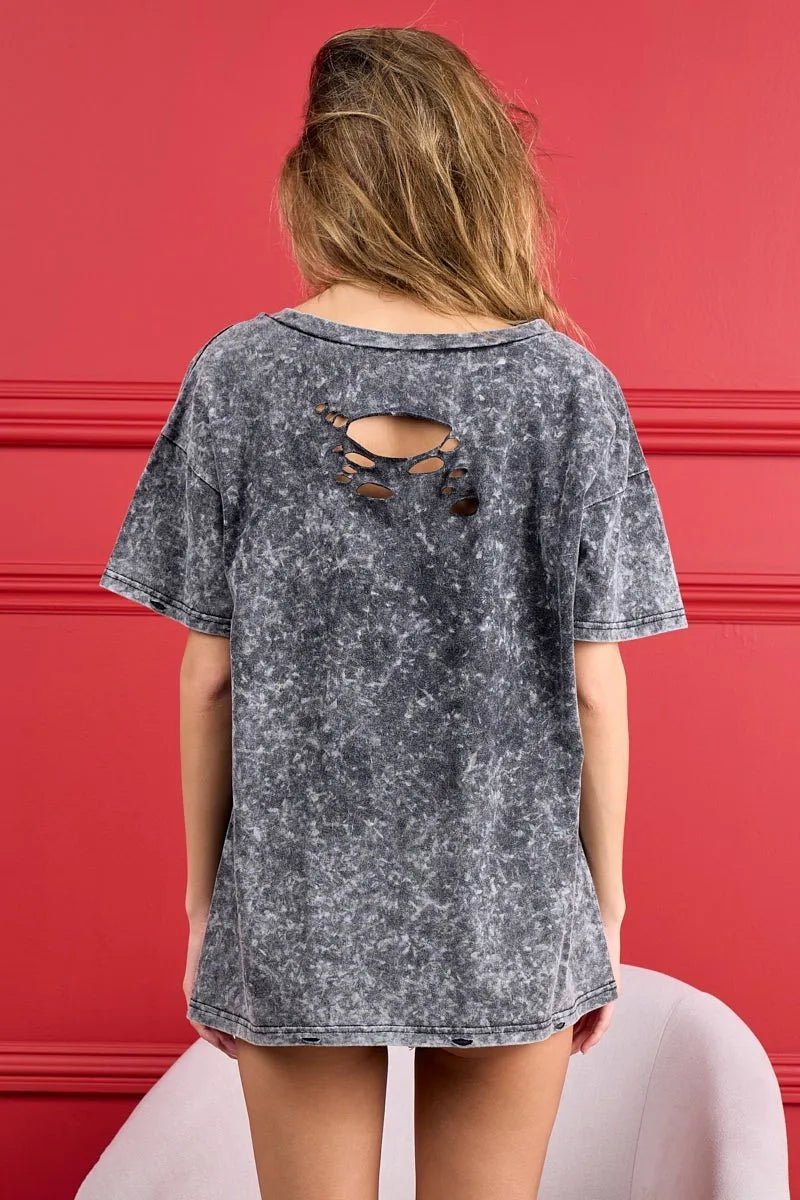 BiBi 4th Of July Theme Mineral Washed Laser Cut Top - Bitsy Gypsy Boutique