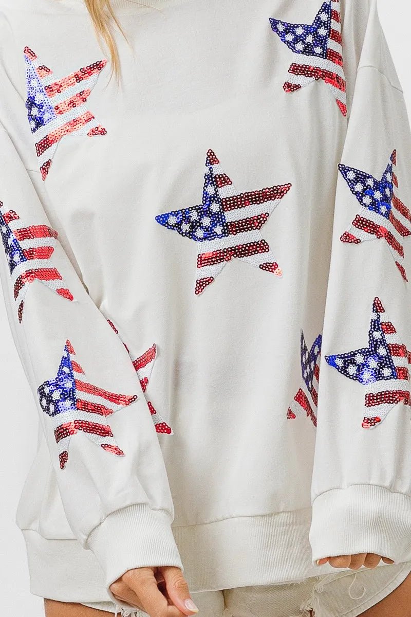 BiBi American Flag Sequin Star Sweatshirt - Bitsy Gypsy Boutique