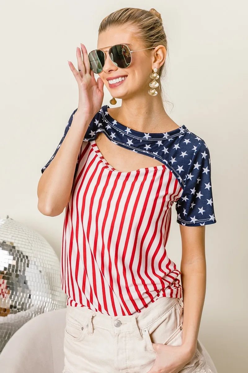 BiBi American Flag Theme Front Cut Out Top - Bitsy Gypsy Boutique