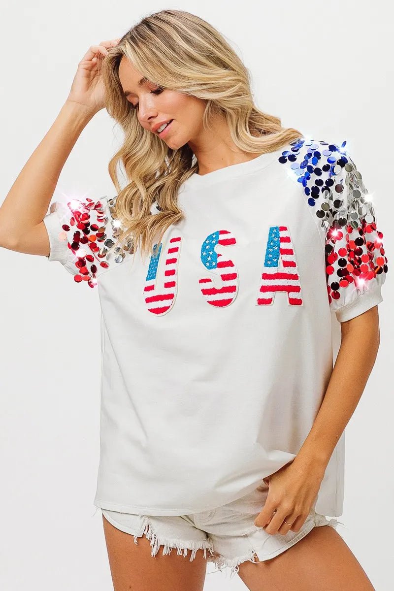 BiBi American Flag Theme Sequin Top - Bitsy Gypsy Boutique