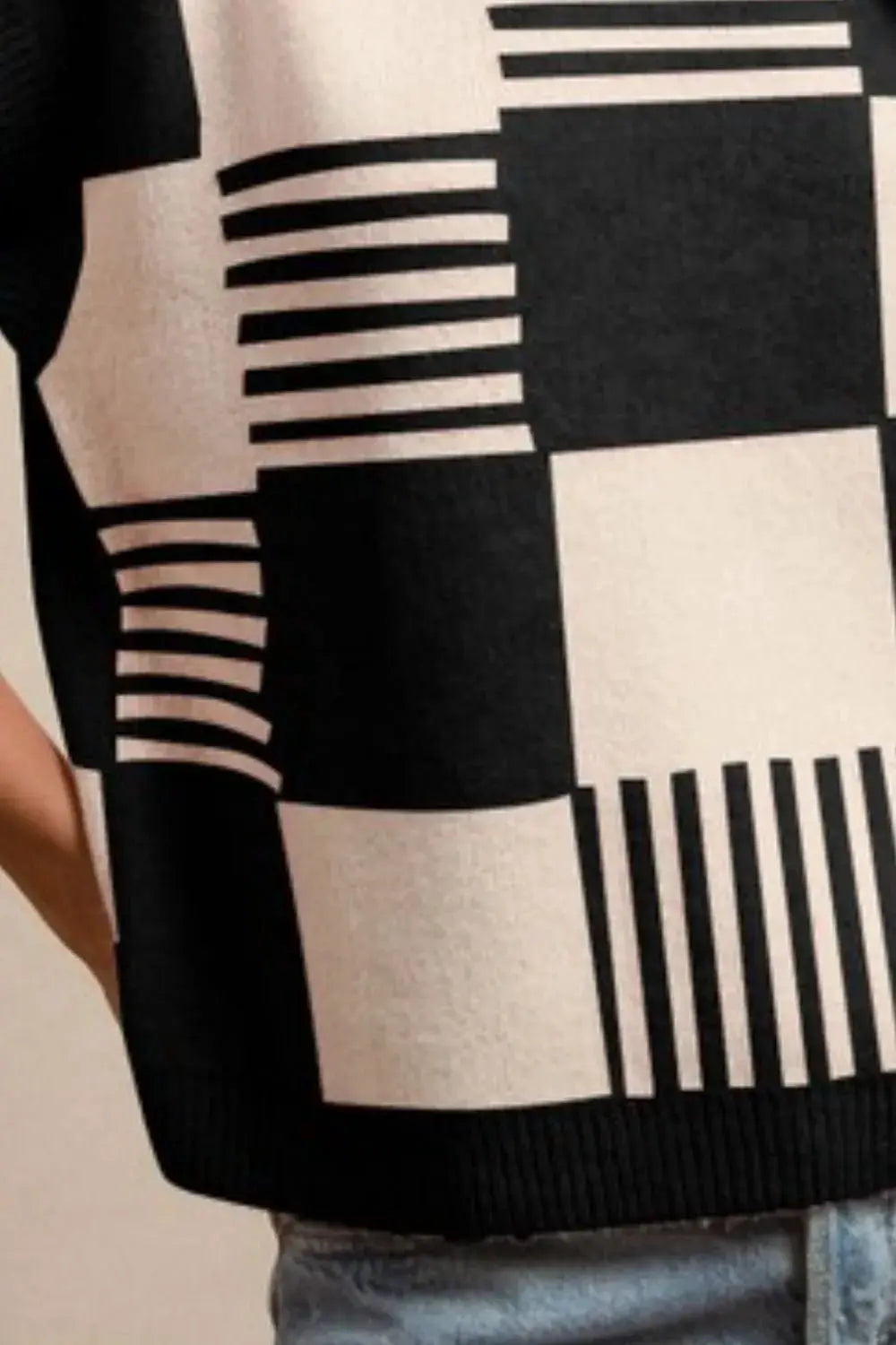 BiBi Checker With Stripes Pattern Sleeveless Sweater by Trendsi