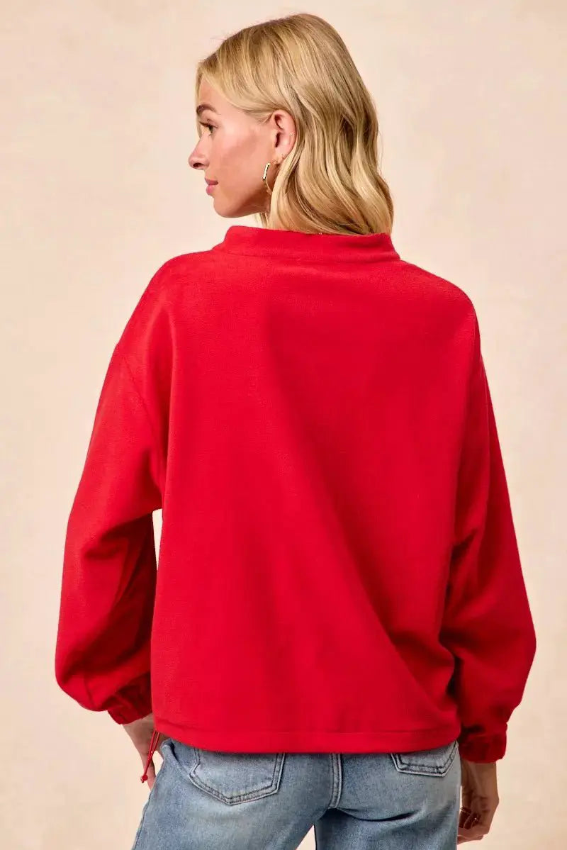 BiBi Christmas Theme Fleece Buttoned Top with Pockets by Trendsi