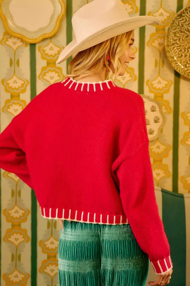 BiBi Christmas Theme Sequin Lattering Sweater by Trendsi
