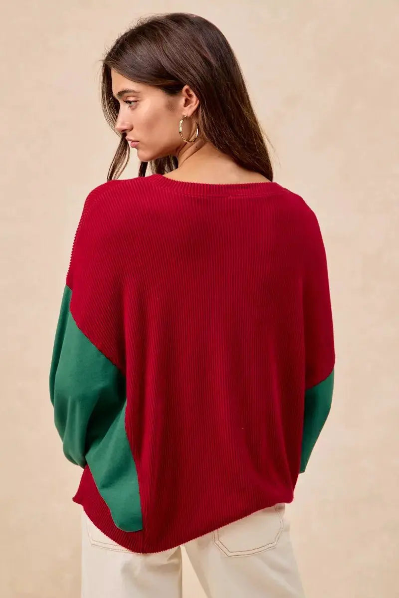 BiBi Christmas Theme Tree Embroidered Sweater by Trendsi