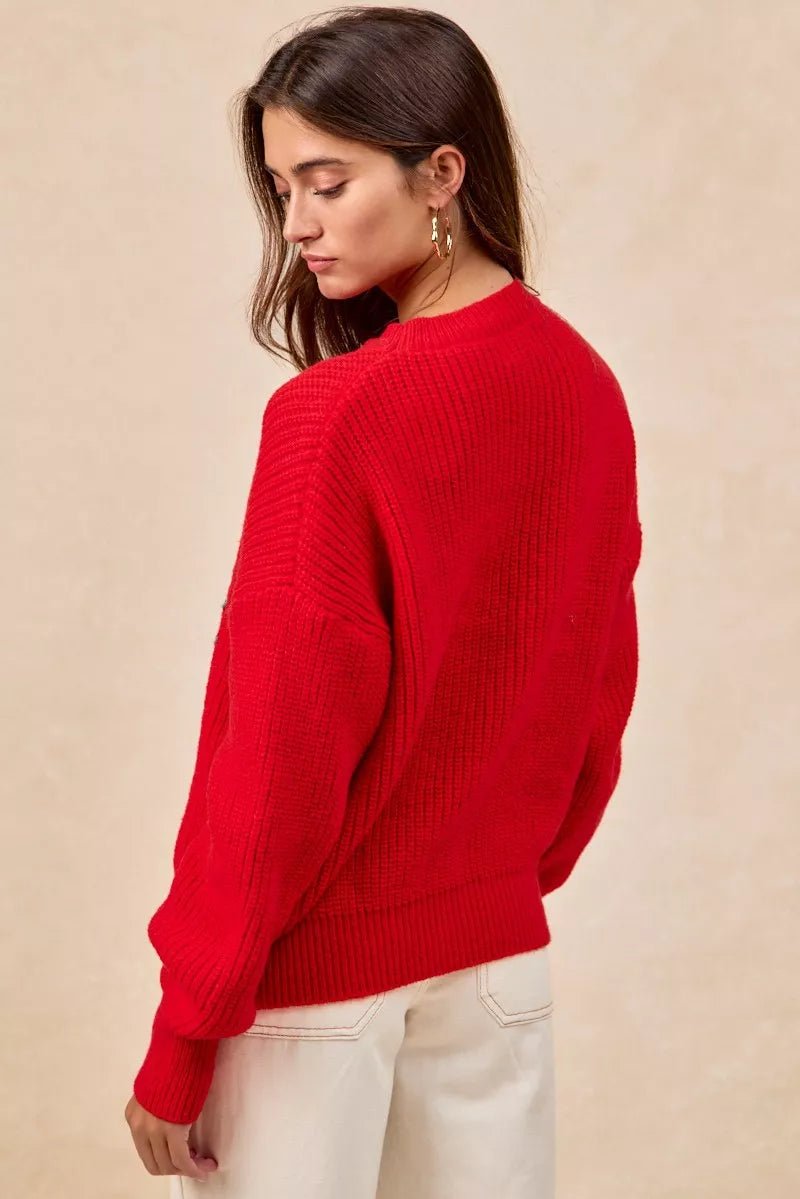BiBi Christmas Wreath Merry Letter Knit Top - Bitsy Gypsy Boutique