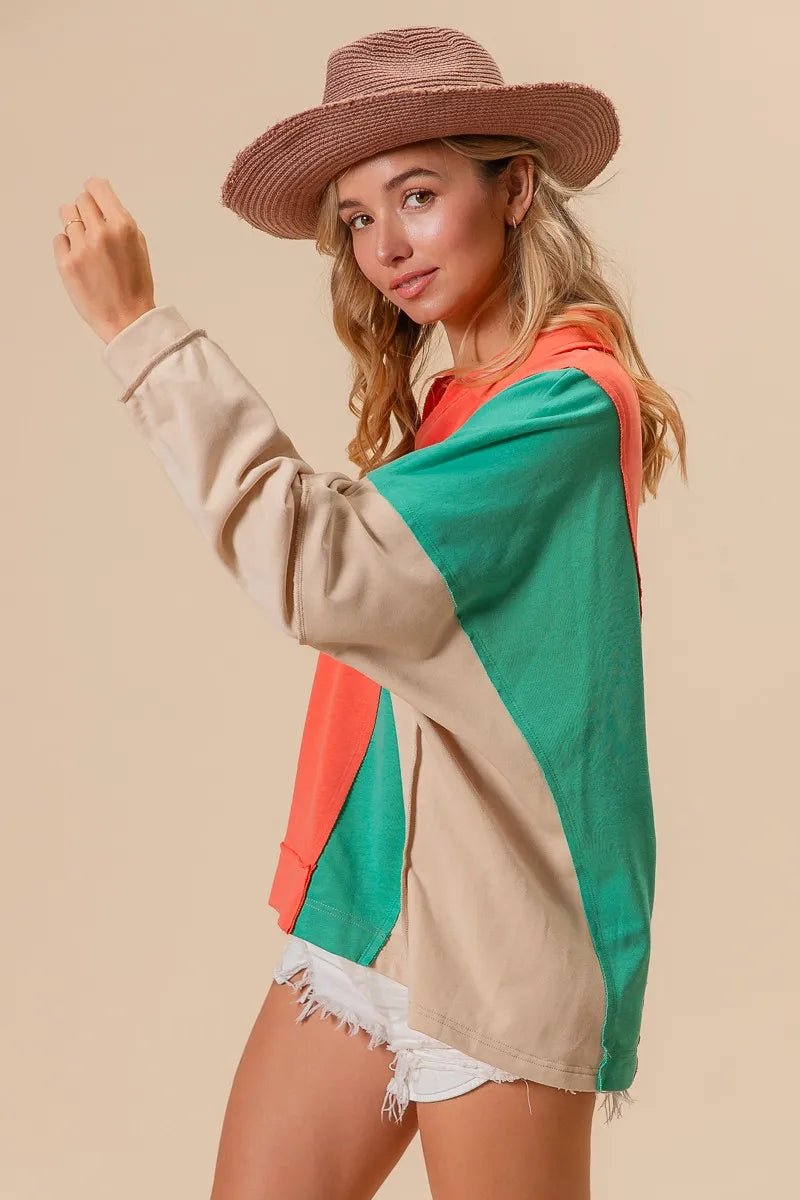 BiBi Colorblock Exposed Seam French Terry Sweatshirt - Bitsy Gypsy Boutique