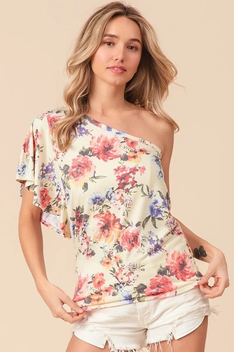 BiBi Floral Printed Jersey Knit Ruffle Sleeve Top - Bitsy Gypsy Boutique