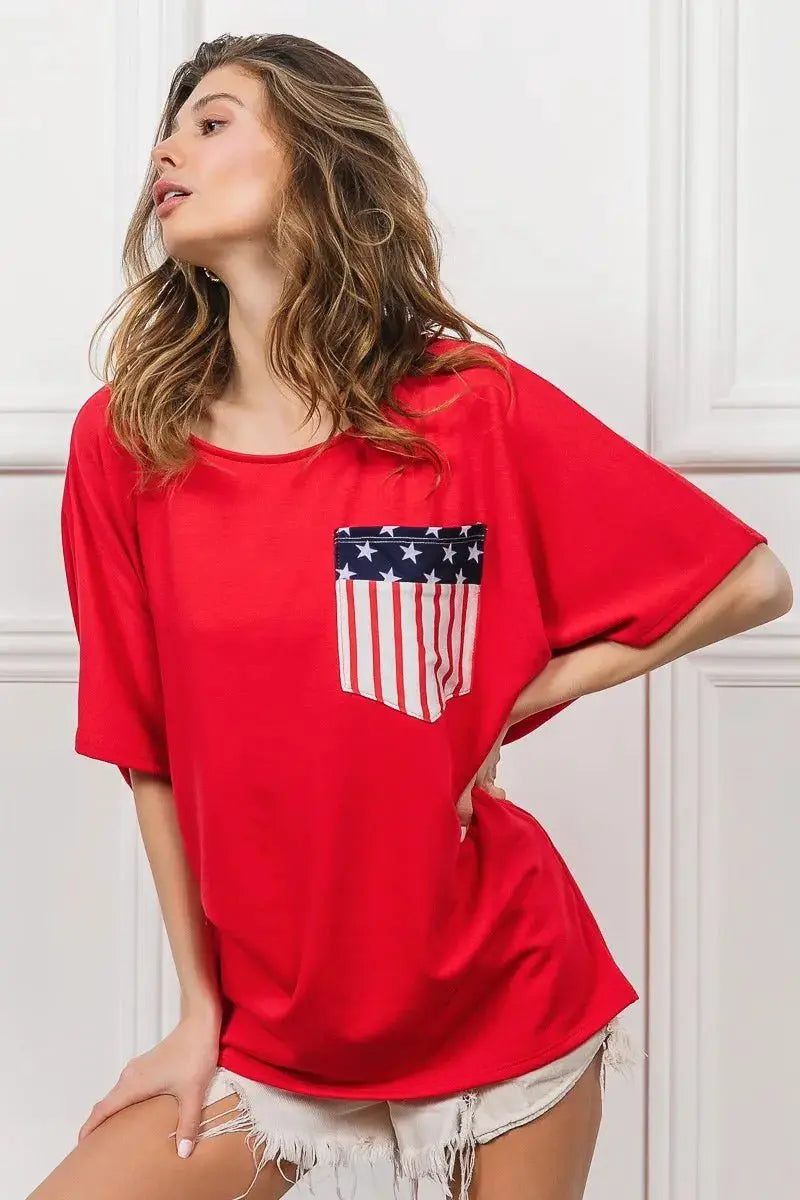 BiBi French Terry With Front Pocket Dolman Sleeves Top by Trendsi