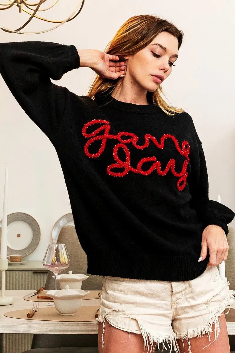 BiBi Game Day Metallic Letter Sweater - Bitsy Gypsy Boutique